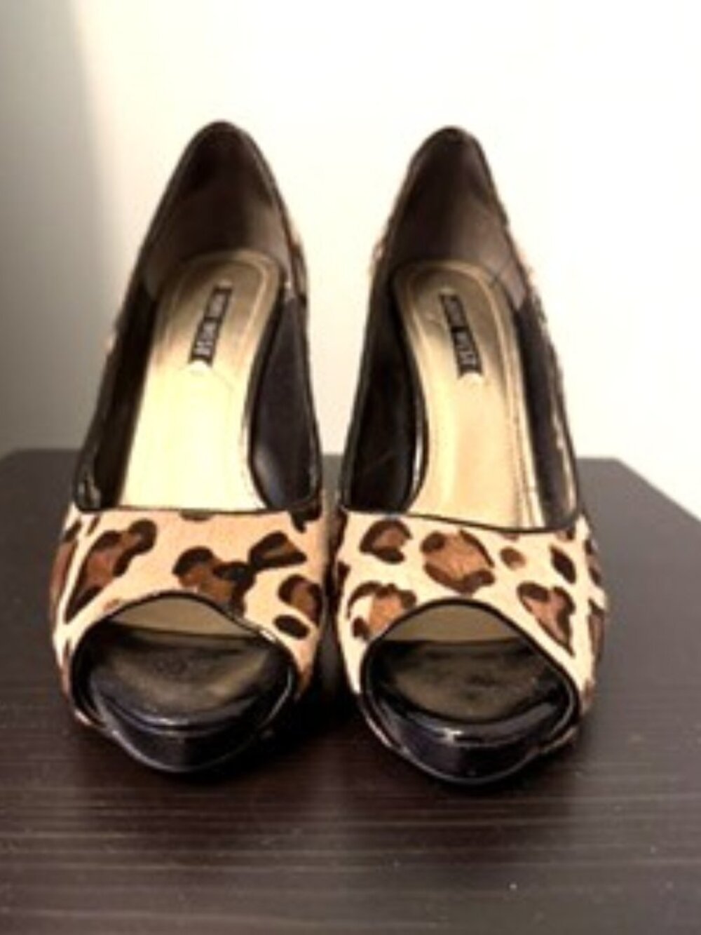Nine West leopard print stiletto heels with peep-toe